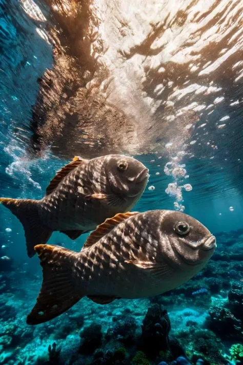 <lora:Underwater world_20231215022319:0.75>, photo_unp, realistic photo of an Underwater world, <lora:Fish_shaped_waffle_v1:0.5> taiyaki under the sea, no humans, (masterpiece:1.0), (best quality:1.0), beautiful, (intricate details), unity 8k wallpaper, ultra detailed, sunlight