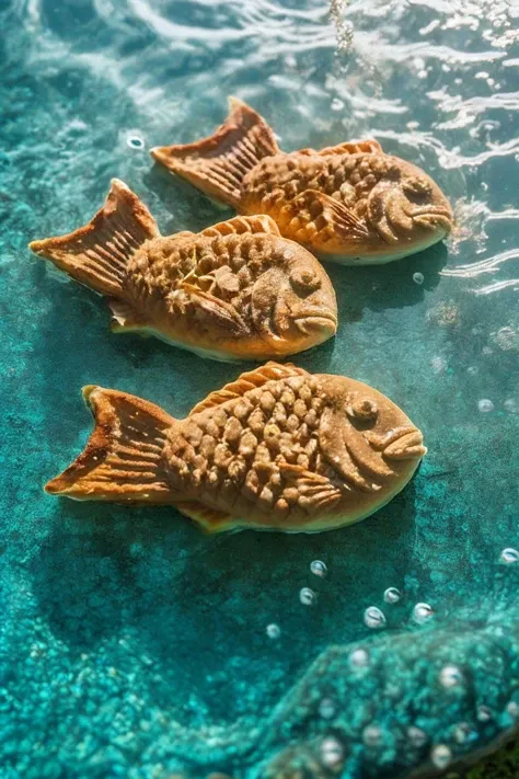 <lora:Underwater world_20231215022319:0.75>, photo_unp, realistic photo of an Underwater world, <lora:Fish_shaped_waffle_v1:0.5> taiyaki (waffle:0.4) under the sea, no humans, (masterpiece:1.0), (best quality:1.0), beautiful, (intricate details), unity 8k wallpaper, ultra detailed, sunlight