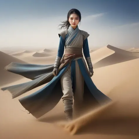 best quality, highres, masterpiece, outdoors, nice face , beautiful girl, Qin Dynasty, tattered chivalrous costume, tattered clothing, wind,
1girl,solo,full body, photo, realistic, desert,
<lora:SDXL Timothee Chalamet as Paul Atreides Dune style CF Timothee Chalamet;Timothee Chalamet as Paul Atreides;Paul Atreides;in Dune style:0.7>in Dune style,Paul Atreides,
<lora:SDXL Goth__V1:0.5>