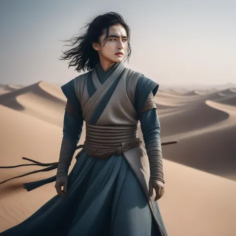 best quality, highres, masterpiece, outdoors, nice face , beautiful girl, Qin Dynasty, tattered chivalrous costume, tattered clothing, wind,
1girl,solo,full body, photo, realistic, desert,
<lora:SDXL Timothee Chalamet as Paul Atreides Dune style CF Timothee Chalamet;Timothee Chalamet as Paul Atreides;Paul Atreides;in Dune style:0.7>in Dune style,Timothee Chalamet,
<lora:SDXL Goth__V1:0.5>
