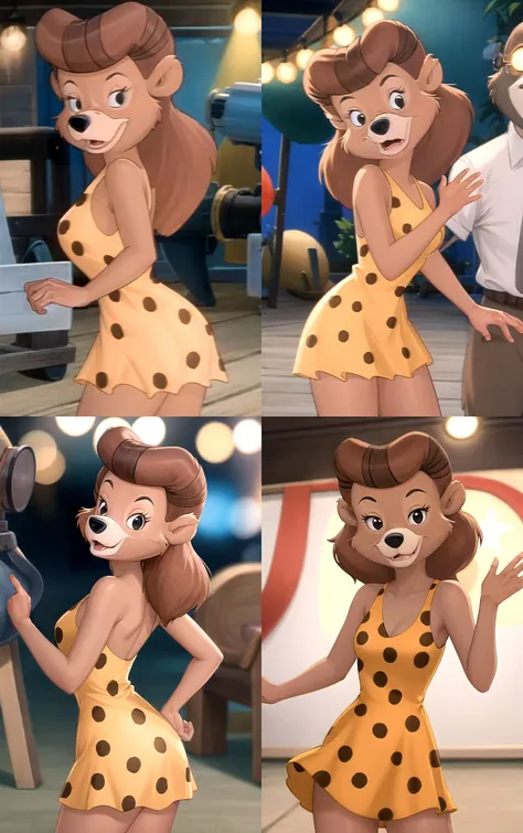 YellowDress_TaleSpin_Rebecca_ownwaifu,
1girl, brown hair, animal ears, furry female, black eyes, furry, long hair, body fur, brown fur, two-tone fur, small breasts,
yellow dress, leopard print, polka dot dress, short dress, sleeveless dress, bare shoulders, orange dress,
{<lora:CARTOON_TaleSpin_Rebecca_ownwaifu:1> |<lora:CARTOON_TaleSpin_Rebecca_ownwaifu:0.9> |<lora:CARTOON_TaleSpin_Rebecca_ownwaifu:0.8> |<lora:CARTOON_TaleSpin_Rebecca_ownwaifu:0.7> },
((masterpiece)),((best quality)),(highres, absurdres), original, bokeh, depth_of_field, scenery, spotlight, focused, looking at viewer, solo, cowboy shot,