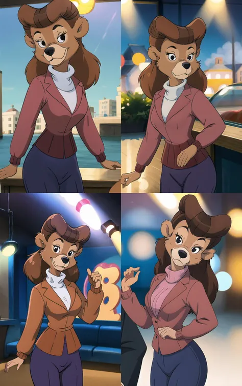 Dress_TaleSpin_Rebecca_ownwaifu,
1girl, animal ears, furry female, black eyes, furry, brown hair, long hair, body fur, brown fur, orange fur, medium breasts, makeup,
long sleeves, sweater, pink jacket, turtleneck, blue pants, formal,
{<lora:CARTOON_TaleSpin_Rebecca_ownwaifu:1> |<lora:CARTOON_TaleSpin_Rebecca_ownwaifu:0.9> |<lora:CARTOON_TaleSpin_Rebecca_ownwaifu:0.8> |<lora:CARTOON_TaleSpin_Rebecca_ownwaifu:0.7> },
((masterpiece)),((best quality)),(highres, absurdres), original, bokeh, depth_of_field, scenery, spotlight, focused, looking at viewer, solo, cowboy shot,