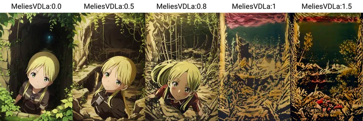 (masterpiece, best quality), intricate details,
1girl, <lora:RikoMadeInAbyss0_0:0.8> riko (made in abyss),
<lora:MeliesVDLa:0.0> MeliesVDL, underground, jungle, cave walls, vines, light from above,