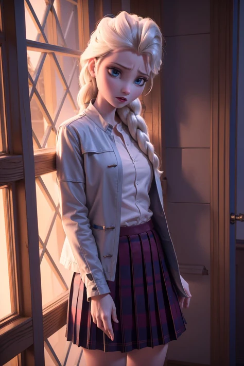 NSFW, 8k,highres, 1girl, indoors, room light, wet, coat, pleated skirt , shirt, felsa,
<lora:elsa5-real:0.9>