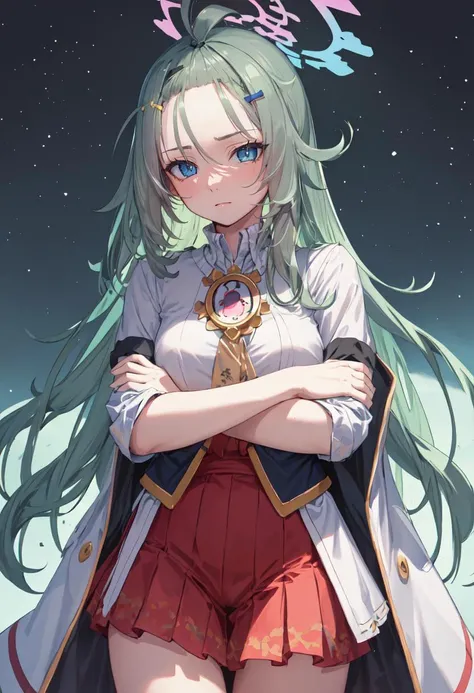 (safe:1.10), best quality, masterpiece, highres, solo, (meru_bluearchive:1.10), crossed arms, cowboy shot, looking at viewer, 26 <lora:meru_bluearchive:0.80>