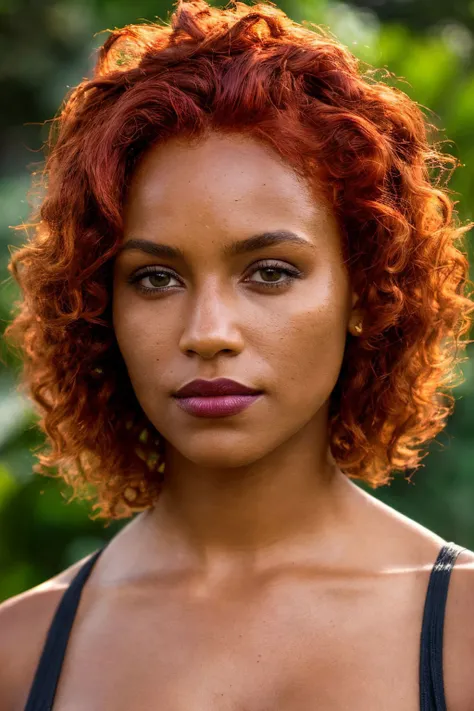 portrait, horrific, malevolent sorcerer, ((Dark Skin)), Redhead with curly hair styled in a loose updo, rust sheer lipstick, with lush greenery in the foreground, detailed face, detailed eyes,
masterpiece, best quality, high resolution, 8k, sharp focus, cinematography, muted colors, professional, depth of field, photorealistic, magnificent, maximum details, (RAW photo, dslr, hdr, highest quality), (brightness), smooth, roughness, hyper realistic