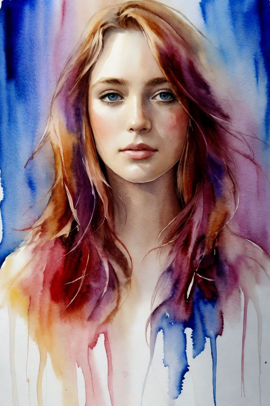 masterpiece, best quality, high quality, extremely detailed watercolour painting of a beautiful woman, painting by agnes cecile