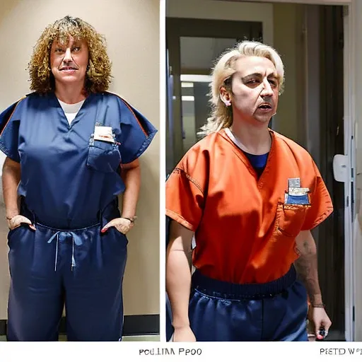 2 9 y o polumna at womens correctional facility, multiple women in prison, jail, orange jumpsuits, perky breasts, in cafeteria, fight! fight! punch! kick! 4 4 y o disrespect, shank below the waist, breast grab, pull hair, angry, drool,