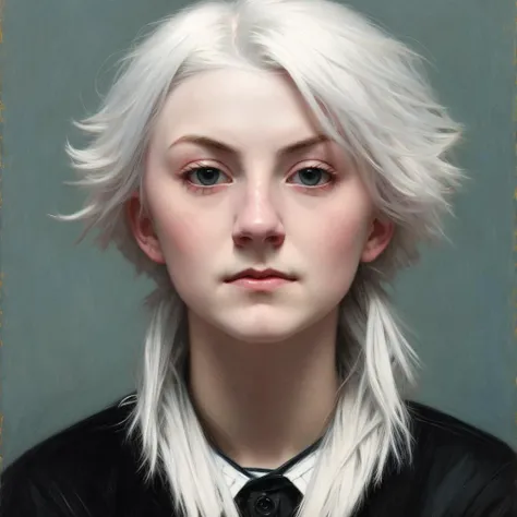 realistic (Mugshot:1.2) of a (polumna:1.1), (joker costume:0.6), (white hair color:1.05), (hairstyle:1.2), (expressionless:1.2), by Jeremy Lipking, by William Bouguereau, (by Alphonse Mucha:0.5), sabudenego, masterpiece