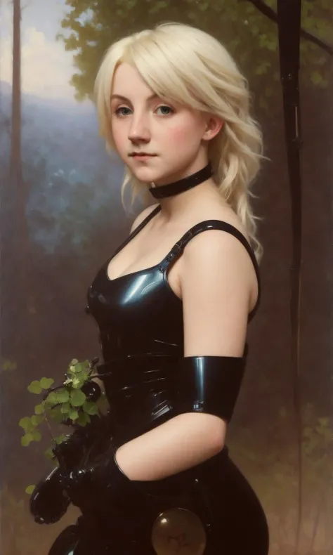 realistic photo of a (polumna:1.1), halo, thick thighs, latex suit, (hair color:1.05), (hairstyle:1.2), (expressionless:1.2), brown eyes, by Jeremy Lipking, by William Bouguereau, (by Alphonse Mucha:0.5), sabudenego, masterpiece