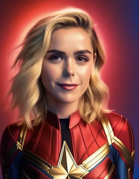 <lora:krnnshpk:1> portrait photo of krnnshpk woman as Captain Marvel, cinematic lighting