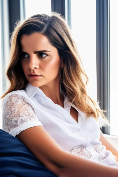 <lora:TugKaz01-000003:1>, a Realistic Full Portrait of a actress tugcekazaz01 woman with short dark hair style, 25yo, Beautiful, Detailed face, Perfect Eyes, (highly detailed skin:1.1), ((wearing a white lace shirt)), sitting on a bed, window, curtains waving, sunny sky outside the window, (8K, best quality:1.2), (masterpiece), photorealistic, (high contrast:1.1), (intense:1.1), (detailed:1.1), (perfect body), (dynamic pose:1.1), (highest quality, by Alessandro Casagrande, Greg Rutkowski, Sally Mann, concept art), (analog:1.2), (high sharpness), real shadow, 3d, (by Michelangelo), photographed by Canon EOS R6, 135mm, 1/1250s, f/2.8, ISO 400
