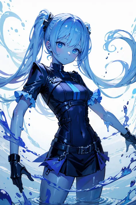 (best art,:1.3),blue theme, white theme, ultra high res, masterpiece, best quality, <lora:slimegirl11:0.8> slime girl