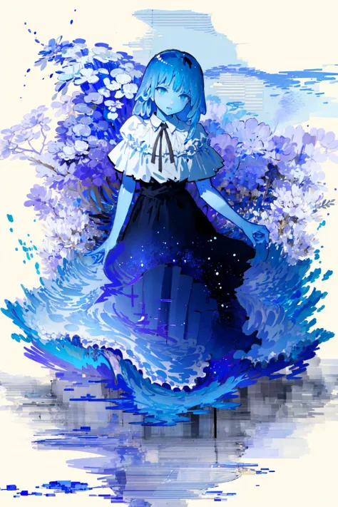 (best art,:1.3),blue theme, white theme, ultra high res, masterpiece, best quality, <lora:slimegirl11:1.8> slime girl