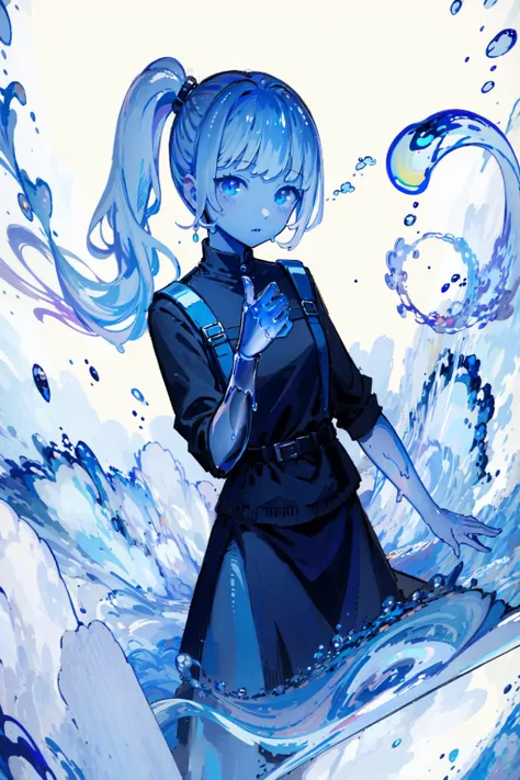 (best art,:1.3),blue theme, white theme, ultra high res, masterpiece, best quality, <lora:slimegirl11:1.3> slime girl