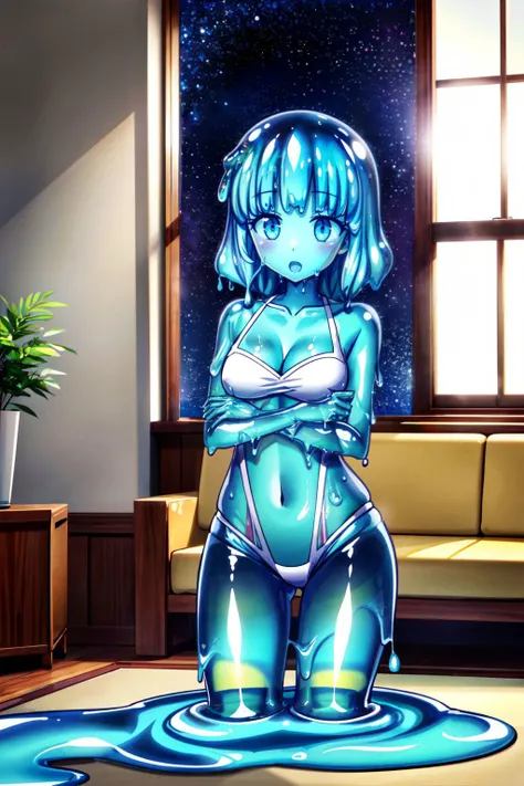 nsfw,1girl,knees,(toes),frontview,??????,straight-on,middle shot,bare shoulder,bare breasts,bare arms,barebreasts,big nipples,Transparent Pasties,stomach,bare legs,sidelocks,blue hair,purpleeyes,masterpiece,best quality,very aesthetic,absurdres,shiny,light,bigbreast,Covered nipples,