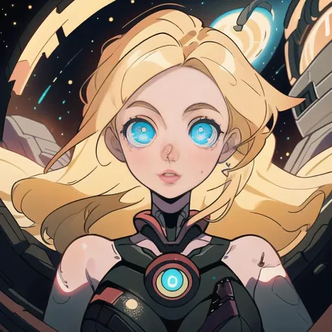 (best quality, masterpiece,:1.2), 1girl, woman, biosoldier, oval face, narrow nose, full lips, sharp chin, with blonde hair, long hair, big eyes,(exposed shoulders:1.1), in a Black Hole Research Station, Advanced Telescopes, Extreme Gravity, Time Dilation, Edge of Event Horizon , anime, cinematic, volumetric lighting, highly detailed, 8k, <lora:Bioengineered_Soldiers:.8> <lora:thickline_fp16:.8>