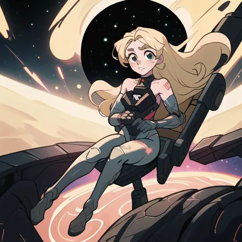 (best quality, masterpiece,:1.2), 1girl, woman, biosoldier, oval face, narrow nose, full lips, sharp chin, with blonde hair, long hair, big eyes,(exposed shoulders:1.1), full body, in a Black Hole Research Station, Advanced Telescopes, Extreme Gravity, Time Dilation, Edge of Event Horizon , anime, cinematic, volumetric lighting, highly detailed, 8k, <lora:Bioengineered_Soldiers:.8> <lora:thickline_fp16:.8>