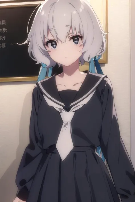 junkokonno, <lora:junko konno s2-lora-nochekaiser:1>,
junko konno, low twintails, (black eyes:1.5), twintails, white hair,
BREAK sailor dress, serafuku, skirt, school uniform, white necktie, necktie, long sleeves,
BREAK looking at viewer, full body,
BREAK indoors, classroom,
BREAK <lyco:GoodHands-beta2:1>, (masterpiece:1.2), best quality, high resolution, unity 8k wallpaper, (illustration:0.8), (beautiful detailed eyes:1.6), extremely detailed face, perfect lighting, extremely detailed CG, (perfect hands, perfect anatomy),