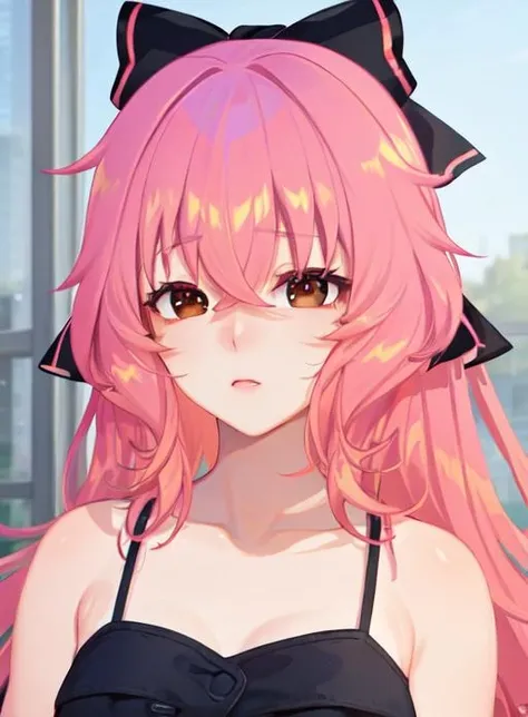 best quality, (masterpiece),(ultra-detailed), (high quality), (high resolution),   <lora:smoldidi-10:0.7>,smoldidi, long hair, pink hair, hair bow, bangs,brown eyes,