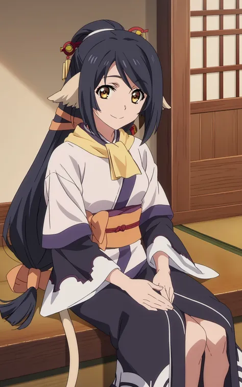 score_9,score_8_up,score_7_up,score_6_up,score_5_up,source_anime,<lora:kuon_pony:0.8>,1girl,kuon \(utawarerumono\),long hair,tail,sash,low-tied hair,japanese clothes,looking at viewer,<lora:anime_screencap:0.8>,fine anime screencap_xl,anime_screencap, smile, sitting