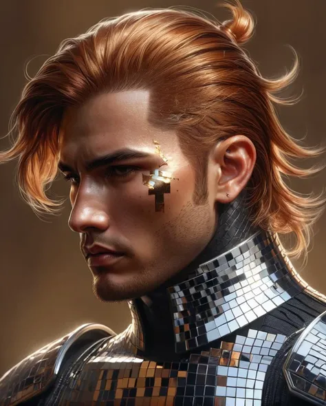 made of mad-dscbll, detailed painting style, digital art by WLOP, Grouchy Dull (Male Lancer:1.2) , Caramel hair styled as Slicked-back, dark art, (fantasy art by Herman Kruyder:1.0) , Offset print, painterly, hyperrealism, detailed with gold elements and jewelry, asian, D&D, masculine, <lora:Disco_Style_SDXL:1>