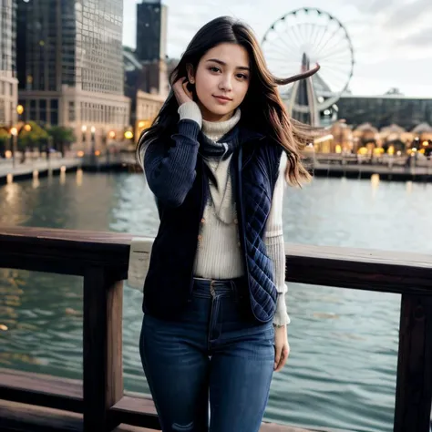 (Chicago Navy Pier, SFW, cozy sweater, quilted vest, skinny jeans, ankle boots, enjoying the lakeside attractions, early evening:1.35) Instagram_Influencer_115_By_Stable_Yogi
Faceshot_By_stable_yogi
Styler_Embedding_By_Stable_Yogi
<lora:Detail Blaster By Stable Yogi:0.5>
(center_parted_long_wavy_hair)