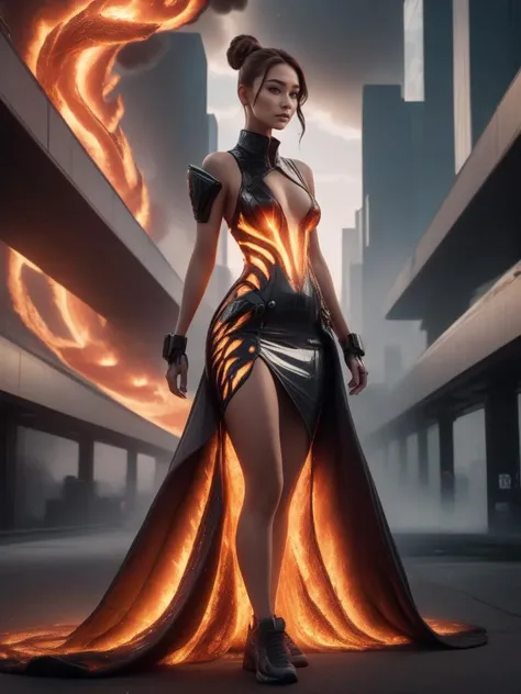 Techwear fashion beautiful woman wearing a (phoenix dress) Doing a silly pose in seabed, <lora:xl_phoenix_dress-1.0:0.8>, 
8k, masterpiece, highly detailed, solo,
Tracking Shot, from side, [full body],
loving,
Side Bun,
Chestnut hair, . Futuristic, cyberpunk, urban, tactical, sleek, dark, highly detailed
