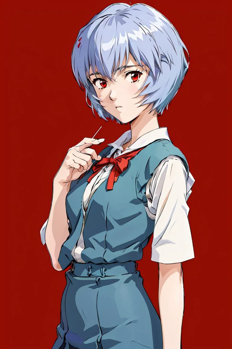(masterpiece, best quality), 1girl, <lora:ReiU:1> ReiU, Expressionless, Blue vest, Tokyo-3 uniform, Short Hair, Red eyes