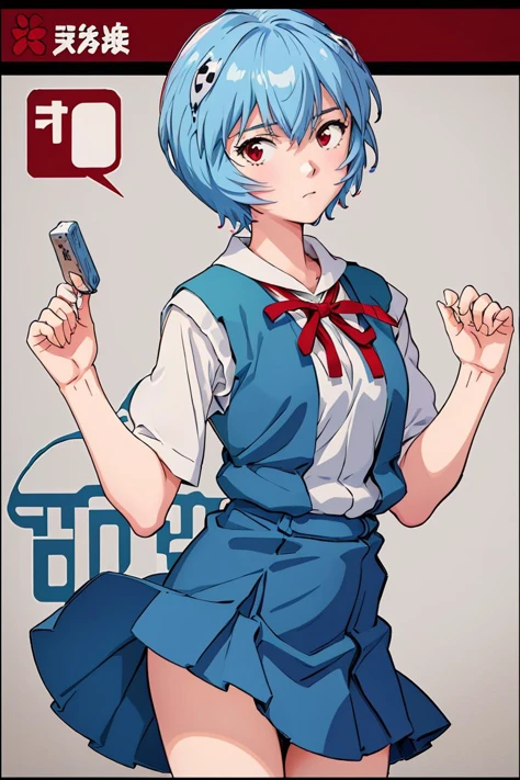 (masterpiece, best quality), 1girl, <lora:ReiU:1> ReiU, Expressionless, Blue vest, Tokyo-3 uniform, Short Hair, Red eyes