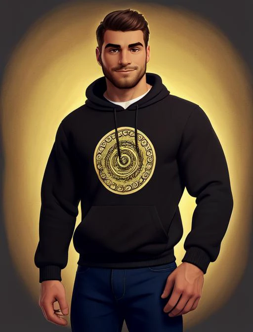 (1man),
muscular, brown eyes, casual clothes, handsome,[nerd:0.6],sweatshirt, dynamic, ((analog, 70s vibes)) ,(intricate details, Masterpiece, high quality, best quality)