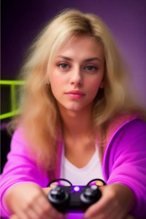 DEN_jennifer_mackay,
sitting at a computer wearing headphones and playing games (holding a controller:1.2) wearing a hoodie in a (neon lit room:1.3), (gamer:1.2), gaming, gamer girl, games, (purple lighting, neon:1.2),
bokeh, f1.4, 40mm, photorealistic, raw, 8k, textured skin, skin pores, intricate details <lora:epi_noiseoffset2:1>, epiCRealism <lora:ClothingAdjuster3:-1.3>