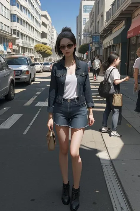 <lora:æ¥æ¥å¨äºº-000012:1>,u.s.a.,san francisco street,a beauty,wear is very foreign,