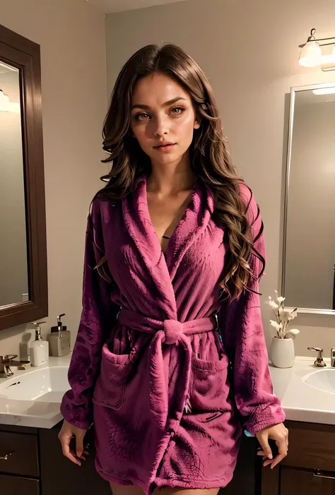 (masterpiece, best quality), 1girl,  Violet red Dutch Side Braid with Decorative Pins, medium breasts,  <lora:shortbath:0.8> short bathrobe