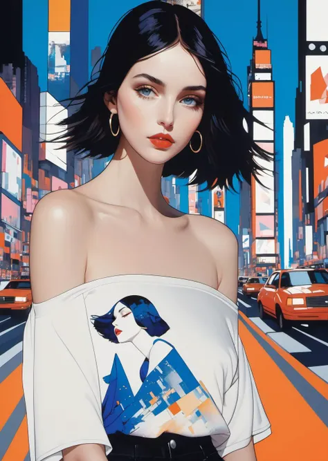 1 beautiful young woman,
cleavage
off shoulder oversized Tshirt
graffiti
New York, Time square
( 8k, gradient art by Harry Clarke Hayv Kahraman )