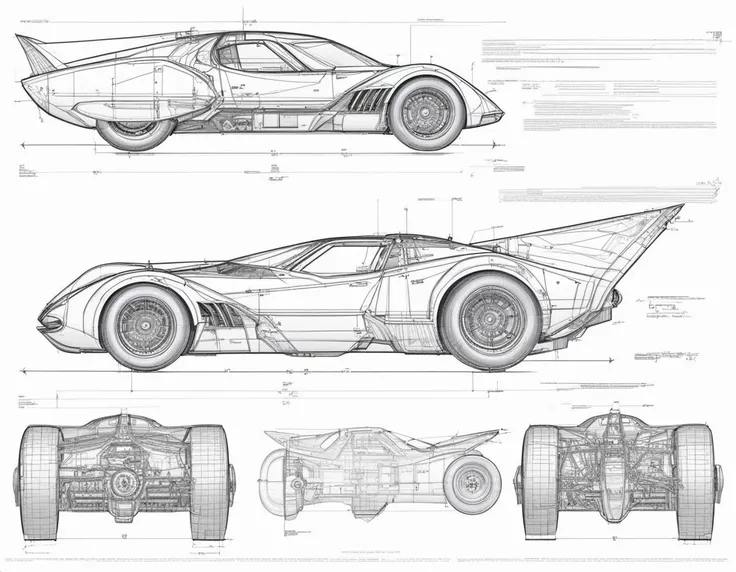 schematic engineering illustration of Batmobile, scientific schematic, concept graph paper, blueprint design study, auxiliary views, scheme, concept,
digital artwork