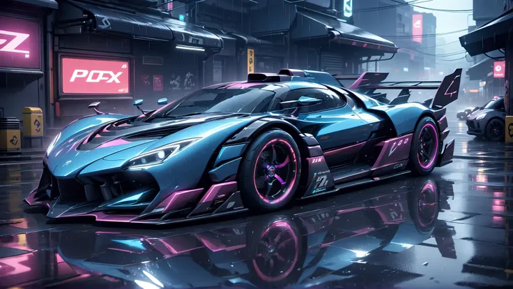 A close up of a car in a city with neon lights - SeaArt AI