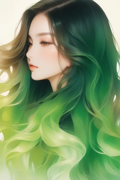 sexy girl,solo, portrait,Bud green gradient color,long wavy hair, Balayage hair, realistic, (masterpiece,best quality,niji style)