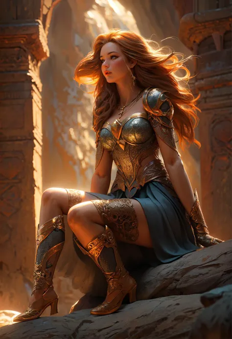 fantasy art, photorealistic, D&D art, larry elmore style, a picture of a female monk sitting cross-legged and meditating in a desert canyon there is a human woman monk wearing monk garbs, meditating near a bonfire blue fire (best details, Masterpiece, best quality :1.5) in a desert canyon (best details, Masterpiece, best quality :1.5), red hair, long hair, full body (best details, Masterpiece, best quality :1.5), ultra detailed face (best details, Masterpiece, best quality :1.5), ultra feminine (best details, Masterpiece, best quality :1.5), exquisite beautiful (best details, Masterpiece, best quality :1.5) red hair, long hair, braided hair, pale skin, blue eyes, intense eyes, ultra best realistic, best details, best quality, 16k, [ultra detailed], masterpiece, best quality, (extremely detailed), ultra wide shot, photorealism, depth of field, hyper realistic painting, 3D rendering