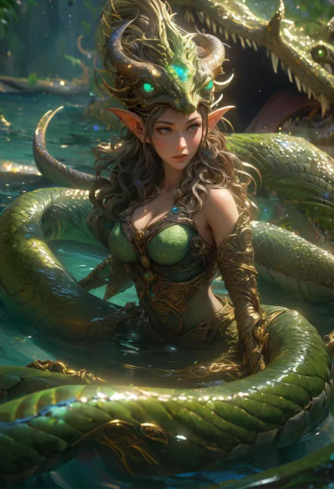 Sexy 1 adult cute elf woman, blonde long hair, dressed in medieval clothing, agitated state, outraged, being raped by the tentacles of a slime monster in the center of a well-lit cave, looking at the viewer. photorealistic, soft light, overall detail: 1.5