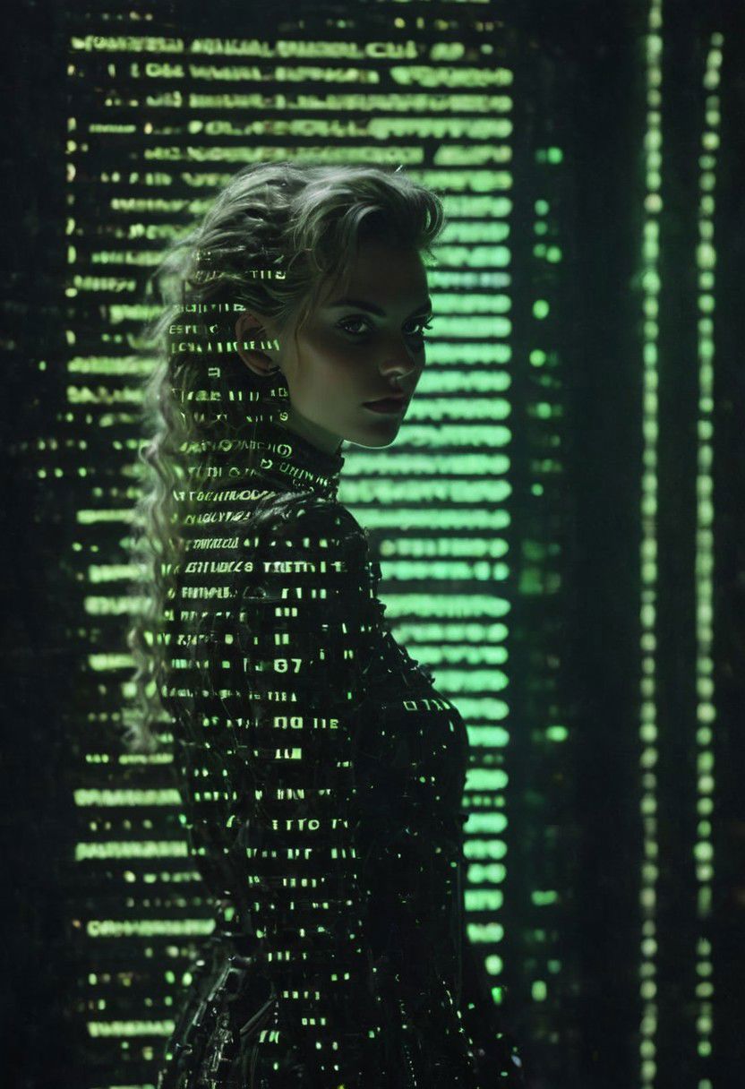 A woman in a black dress standing in front of a green wall - SeaArt AI