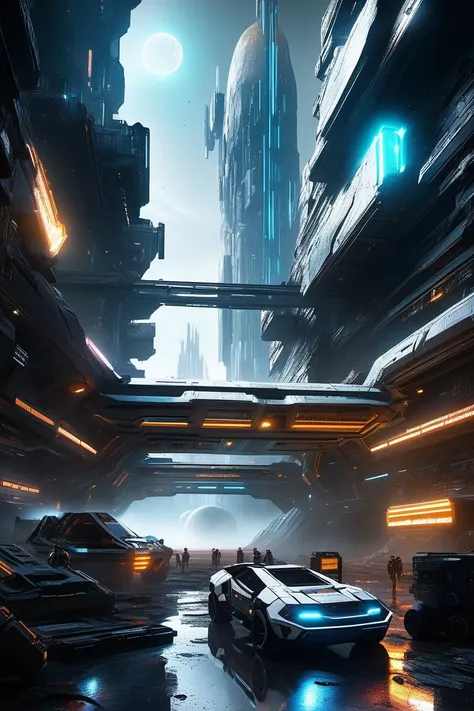 cyberpunk, cutting-edge laboratory, Space colony habitat, A post-apocalyptic world, scarred by the remnants of a long-dead civilization and haunted by their technological marvels., Asteroid , (masterpiece,best quality:1.6)