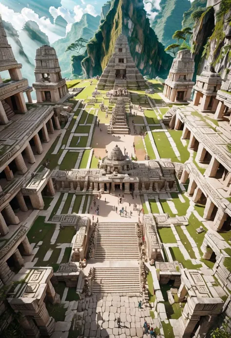 hyperdetailed, hyperrealistic, 8k, high quality, hi res, best quality, high quality, absurd res, natural lighting, intricate, soft warm lighting,
In the heart of a lush valley, surrounded by majestic mountains, lies the Grand City of maya Temples. As you enter through the ornate gates, a sense of tranquility washes over you, and the air is filled with the sweet scent of incense, large status of Lord god in behind the temple.