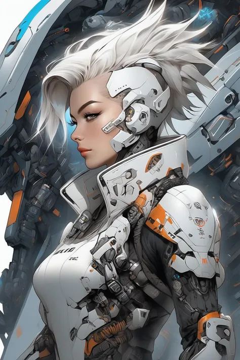 Standing Mech, Full body front, Simple_background, white_background, Regi Steal, metallic, Black sand, Laser sight, Outec, sf, Stylized, Ghibli, Flat monochrome painting, Light and shadow are realistic, cyber punk, Futuristic, Digital Art, Highest quality, Graphic Animation, software, Star Sector, sf style, High-tech products, sf, Fantasy, Extremely detailed, Digital Painting, Art Station Trends, Concept Art, Sharp focus, figure,  