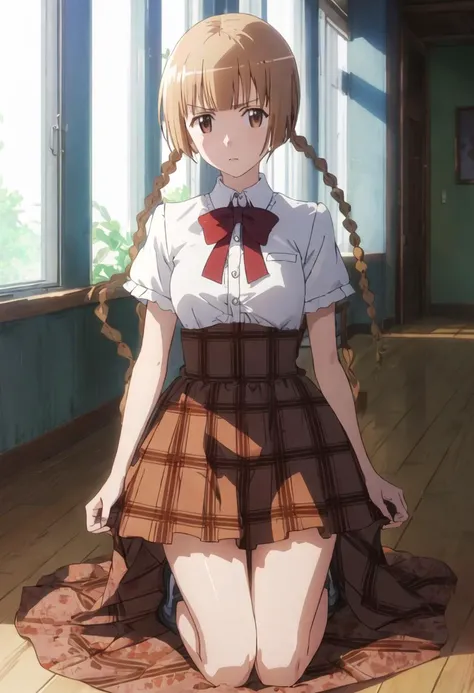 {safe:1.10}, best quality, masterpiece, highres, solo, {igarashi_kaede_seitokaiyakuindomo:0.90}, kneeling, kneeling on one knee, on one knee, cowboy_shot, looking at viewer
