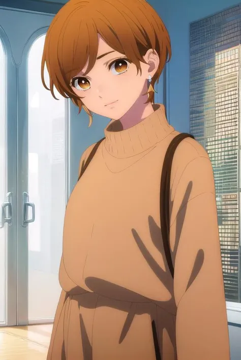 rinfujishiro, <lora:rin fujishiro-alpha-lora-nochekaiser:1>,
rin fujishiro, short hair, bangs, brown hair, (brown eyes:1.5), smile,
BREAK shirt, long sleeves, jewelry, earrings, sweater,
BREAK indoors,
BREAK looking at viewer, (cowboy shot:1.5),
BREAK <lyco:GoodHands-beta2:1>, (masterpiece:1.2), best quality, high resolution, unity 8k wallpaper, (illustration:0.8), (beautiful detailed eyes:1.6), extremely detailed face, perfect lighting, extremely detailed CG, (perfect hands, perfect anatomy),