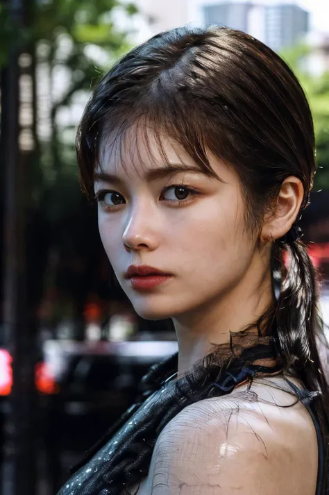 (masterpiece, best quality, beautiful quality, photorealistic, detailed lighting, extremely detailed skin, extremely detailed hair, shadows, 8k, a picture of a woman, black hair, pony tail, upper body, 1girl, looking at viewer, facing forward, fcPortrait:1.2), <lora:add_detail:1>, <lora:FukaKoshiba_V1b:0.9:MY>
