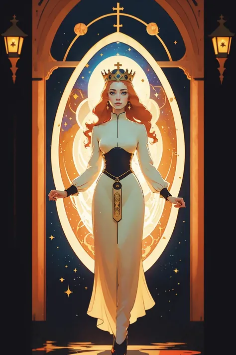 painting of a girl with long ginger hair in front of a church window, a cultural costume dress, a modest white tobe of a princess, a holy, saint, priestess
1girl, looking at the viewer, female focus, tall, realistic, /full-body/
castle, sky, night sky, moon, red planets, stars, bokeh, vivid colours, cosplay photo, depth of field, looking at the viewer, motion blur,
<lora:PZH_tarot_electronic:1>