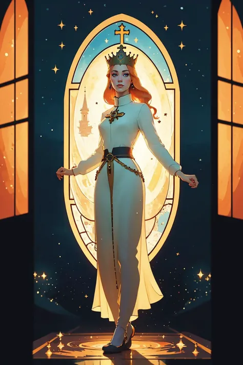 painting of a girl with long ginger hair in front of a church window, a cultural costume dress, a modest white tobe of a princess, a holy, saint, priestess
1girl, looking at the viewer, female focus, tall, realistic, /full-body/
castle, sky, night sky, moon, red planets, stars, bokeh, vivid colours, cosplay photo, depth of field, looking at the viewer, motion blur,
<lora:PZH_tarot_electronic:1>