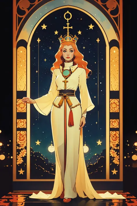 painting of a girl with long ginger hair in front of a church window, a cultural costume dress, a modest white tobe of a princess, a holy, saint, priestess
1girl, looking at the viewer, female focus, tall, realistic, /full-body/
castle, sky, night sky, moon, red planets, stars, bokeh, vivid colours, cosplay photo, depth of field, looking at the viewer, motion blur,
<lora:PZH_tarot_electronic:1>